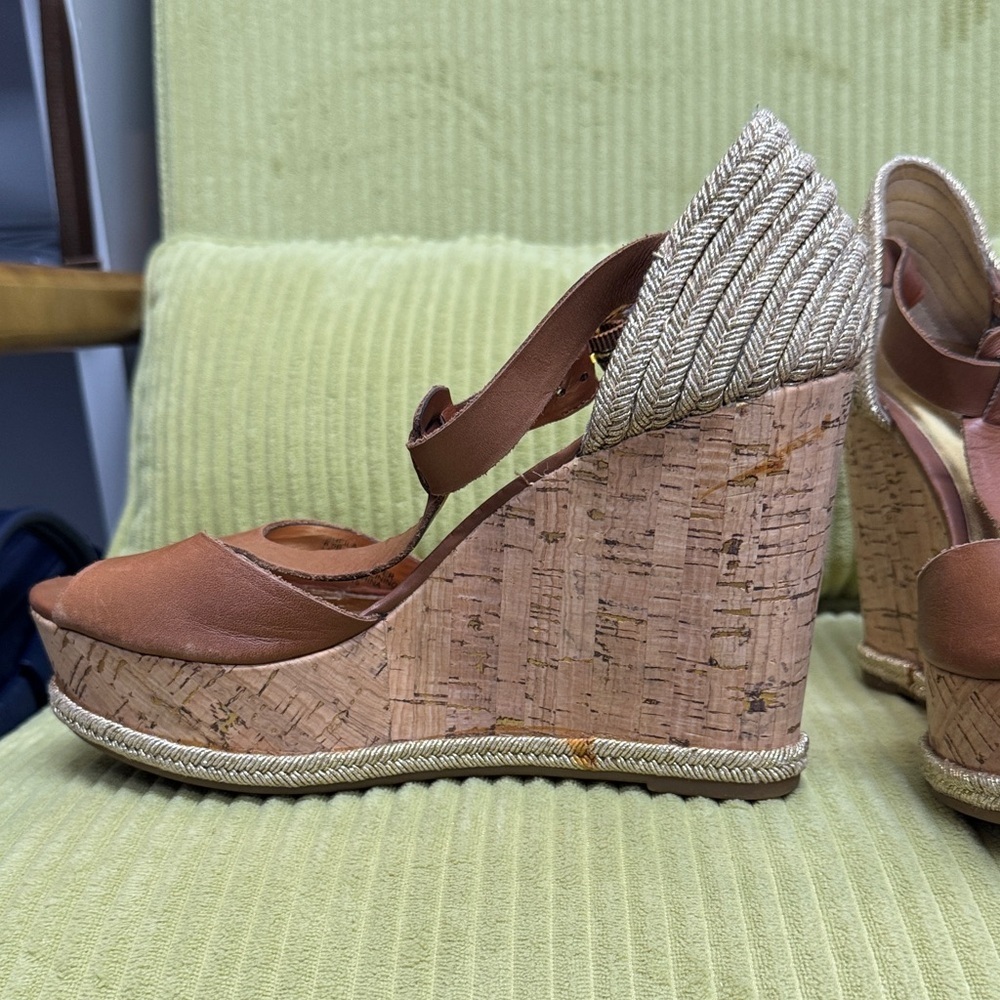 Ralph Lauren Brown & gold Wedge Sandals - Picture 3 of 8
